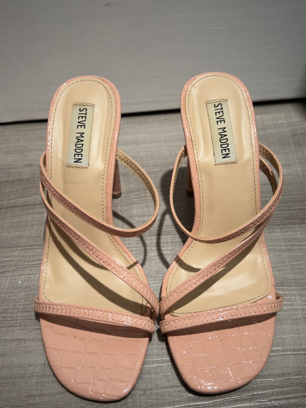 Steve Madden Blush Pink Croc-Embossed Strappy Heels